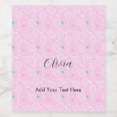 テニスラケットパターンパステルピンクパーソナライズされた ワインラベル (シングルラベル)