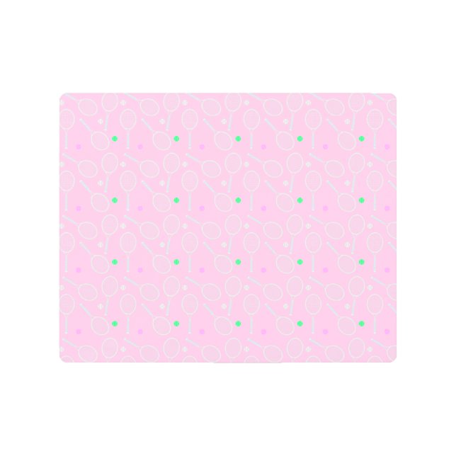 テニスラケットパターンピンク メタルプリント (正面)