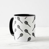 テニスラケットパターン旧式なテニスの芸術のデザイン マグカップ (正面左)