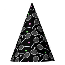 テニスラケットパターン贅沢なブラック パーティーハット