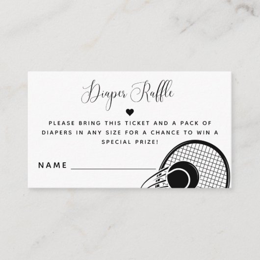 テニスラケットボールスポーツベビーシャワーおむつラッフル エンクロージャーカード (正面)