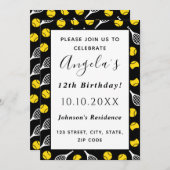 テニスラケットボールパターン子供の誕生日パーティー 招待状 (正面/裏面)