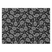 テニスラケットボール白黒アスレティックパターン テーブルクロス (正面(横))