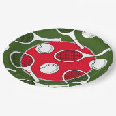 テニスラケットボール黒インク赤緑のクリスマス ペーパープレート (アングル)