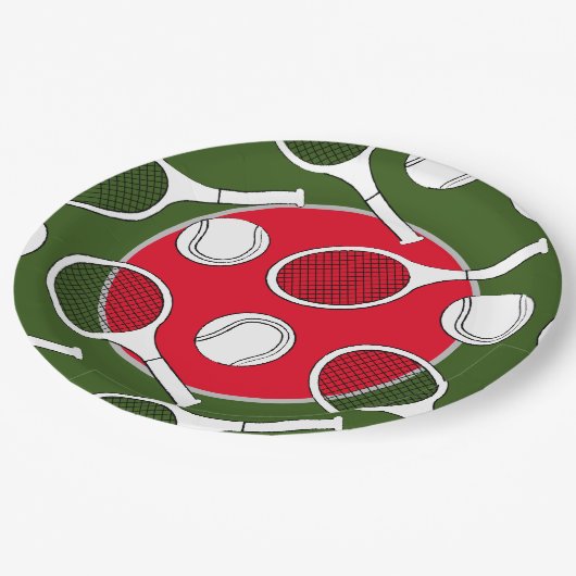 テニスラケットボール黒インク赤緑のクリスマス ペーパープレート (アングル)