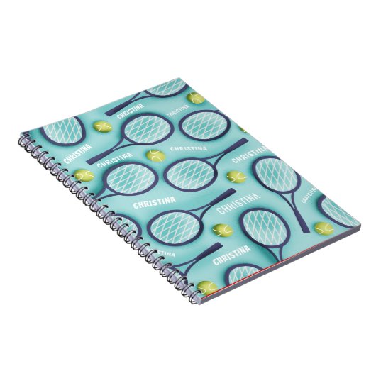 テニスラケットボール&キッズガールズネームパターンカワイイ ノートブック (右側)