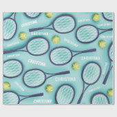 テニスラケットボール&キッズガールズネームパターンカワイイ ラッピングペーパー (フラット)