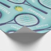 テニスラケットボール&キッズガールズネームパターンカワイイ ラッピングペーパー (角)