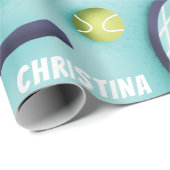 テニスラケットボール&キッズガールズネームパターンカワイイ ラッピングペーパー (ロールコーナー)