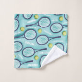 テニスラケットボール&キッズガールズネームパターンブルー バスタオルセット (ウォッシュタオル)