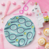 テニスラケットボール&キッズガールズネームパターンブルー ペーパープレート (パーティー)