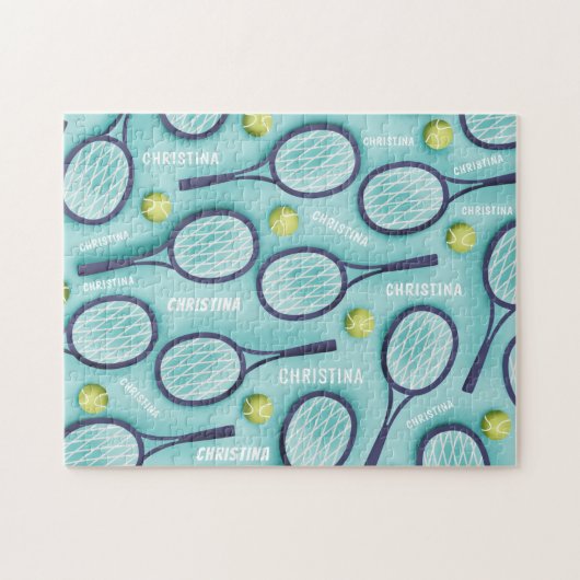 テニスラケットボール&キッズ名パタンかわいいスポーツ ジグソーパズル (横)