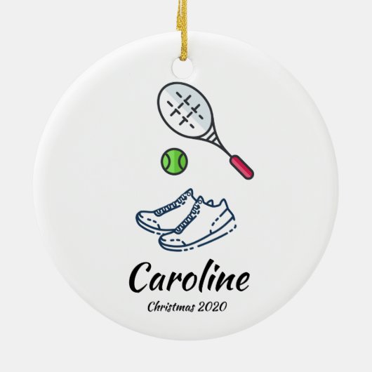 テニスラケットボール&シューズパーソナライズされたスポーツクリスマス セラミックオーナメント (裏面)