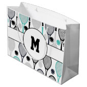 テニスラケットモノグラムイニシャルグリーンブラックスポーツ ラージペーパーバッグ (裏面アングル)