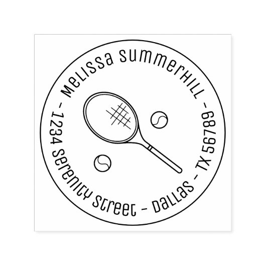 テニスラケットラケットとボールラウンドアドレス セルフインキングスタンプ (デザイン)