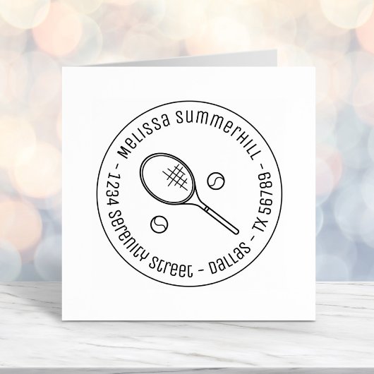 テニスラケットラケットとボールラウンドアドレス セルフインキングスタンプ