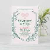 テニスラケットレトロピンク&グリーンガール誕生日 招待状 (スタンド正面)