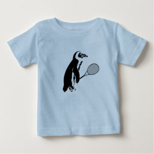 テニスラケット付きペンギン ベビーTシャツ