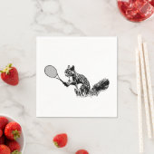 テニスラケット付き白黒リス スタンダードカクテルナプキン (インサイチュ)