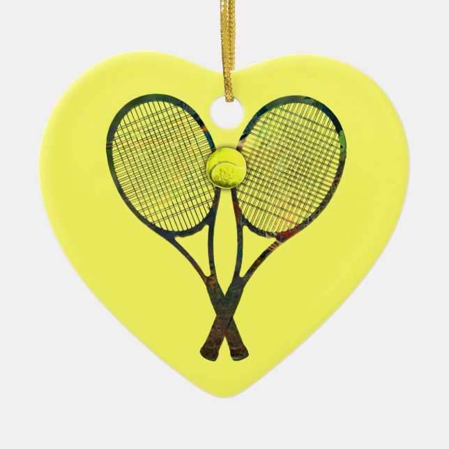 テニスラケット及び球のオーナメント セラミックオーナメント (正面)