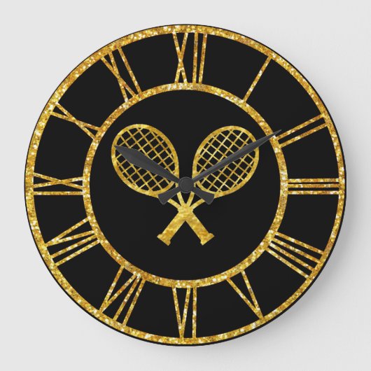 テニスラケット金ゴールド ラージ壁時計 (正面)