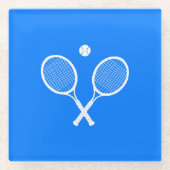 テニスラケット青い背景 ガラスコースター (正面)