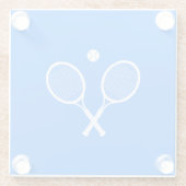 テニスラケット青い背景 ガラスコースター (裏面)