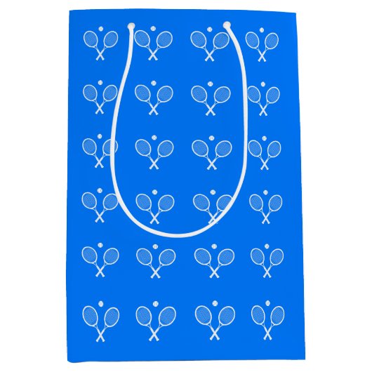 テニスラケット青い背景 ミディアムペーパーバッグ (正面)