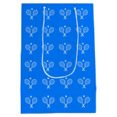 テニスラケット青い背景 ミディアムペーパーバッグ (裏面)