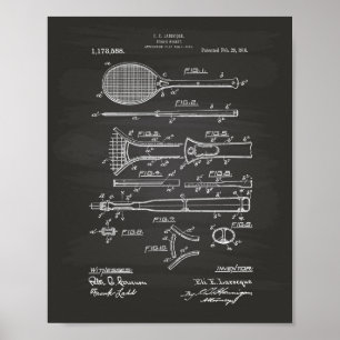 テニスラケット1916パテントアート – Chalkboard ポスター