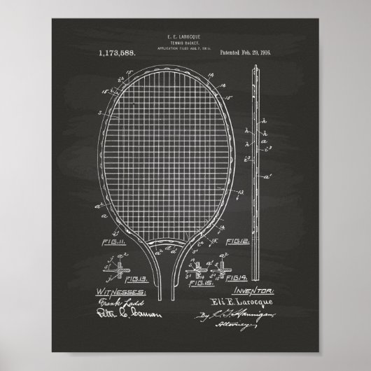 テニスラケット1916 Patent Art - Chalkboard ポスター (正面)