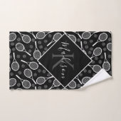 テニスラケット＆ボールパターン 個人名入れモノグラム ハンドタオル (ハンドタオル)