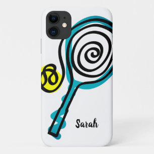 テニスラケパーソナライズされたットとボールスポーツのデザイン iPhone 11 ケース