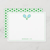 テニスラッケツグリーンブルー名前をカスタムするノートカード (正面/裏面)