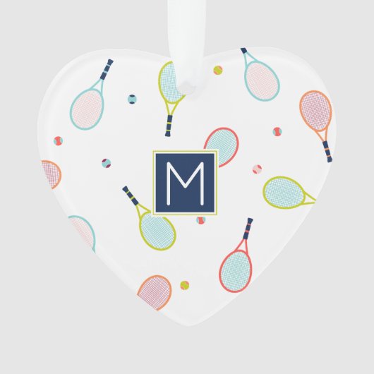 テニスラブハートモノグラムパーソナライズされたホリデイ オーナメント (正面)