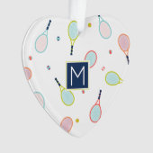 テニスラブハートモノグラムパーソナライズされたホリデイ オーナメント (正面)