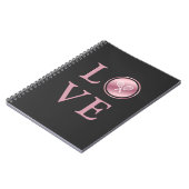 テニスラブピンクローズ金ゴールドタイポグラフィかわいいラケット ノートブック (左側)