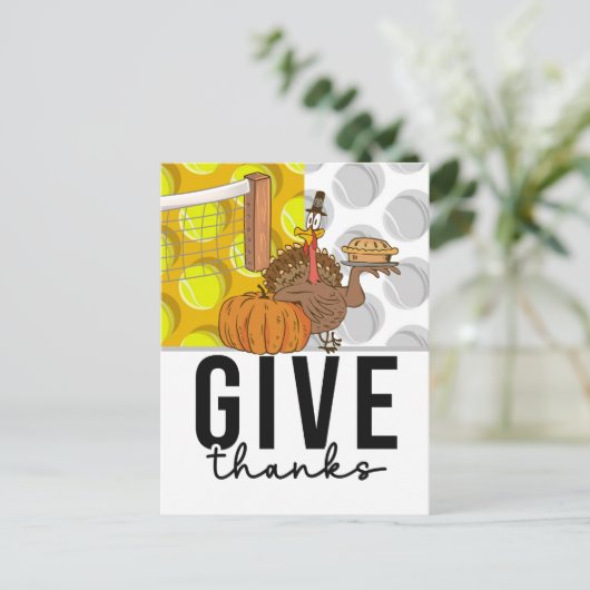 テニス七面鳥の感謝祭おもしろい漫画 シーズンポストカード (スタンド正面)