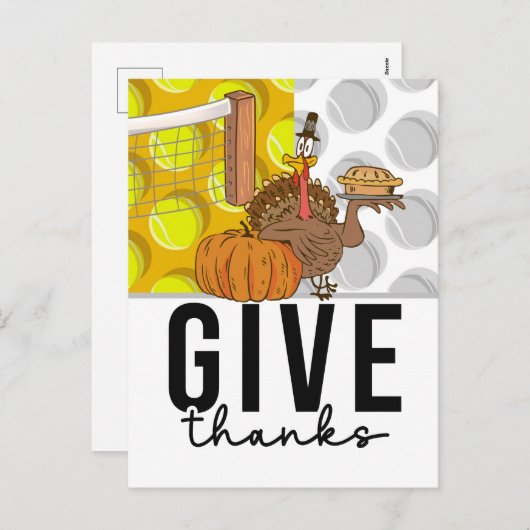 テニス七面鳥の感謝祭おもしろい漫画 シーズンポストカード (正面/裏面)