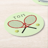 テニス交差ラケットパーソナライズされた紙コースター ラウンドペーパーコースター (アングル)