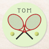 テニス交差ラケットパーソナライズされた紙コースター ラウンドペーパーコースター (正面)