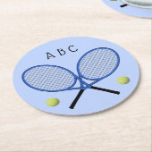 テニス交差ラケットintialsブルー紙コースター ラウンドペーパーコースター (アングル)