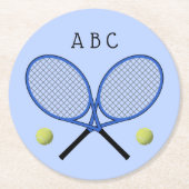 テニス交差ラケットintialsブルー紙コースター ラウンドペーパーコースター (正面)