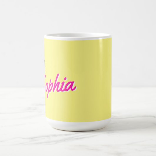 テニス名前をカスタムするホットピンクイエローブラック コーヒーマグカップ (中央)