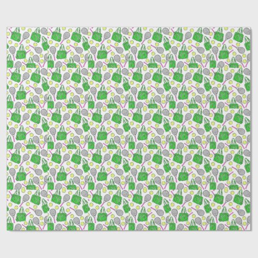 テニス名門私立校風ののラケットとボールグリーン ラッピングペーパー (フラット)