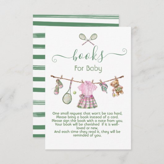 テニス名門私立校風のガールのベビー用の物干し本 招待状 (正面/裏面)