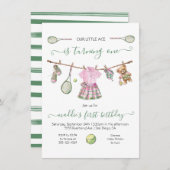 テニス名門私立校風のガール誕生日ターニング 招待状 (正面/裏面)