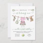 テニス名門私立校風のガール誕生日ターニング 招待状 (正面)