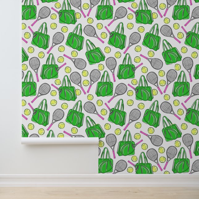 テニス名門私立校風のピンクテニスラケット緑のバッグボール 壁紙 (アプリケーション)