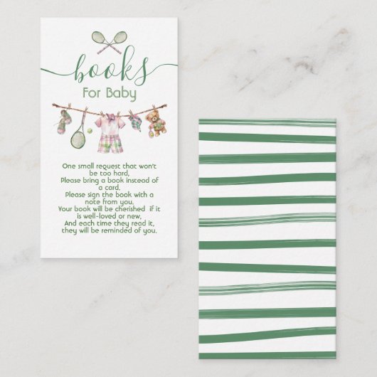 テニス名門私立校風のボーイのベビー用物干し本 エンクロージャーカード (正面/裏面)